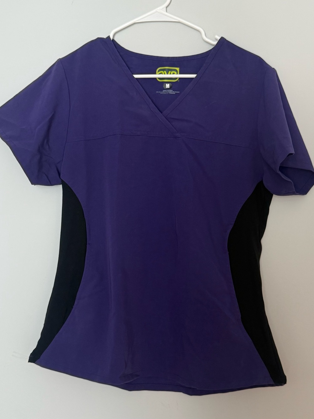 Ave Women’s V-Neck Scrub Top in Deep Purple with Black Panels